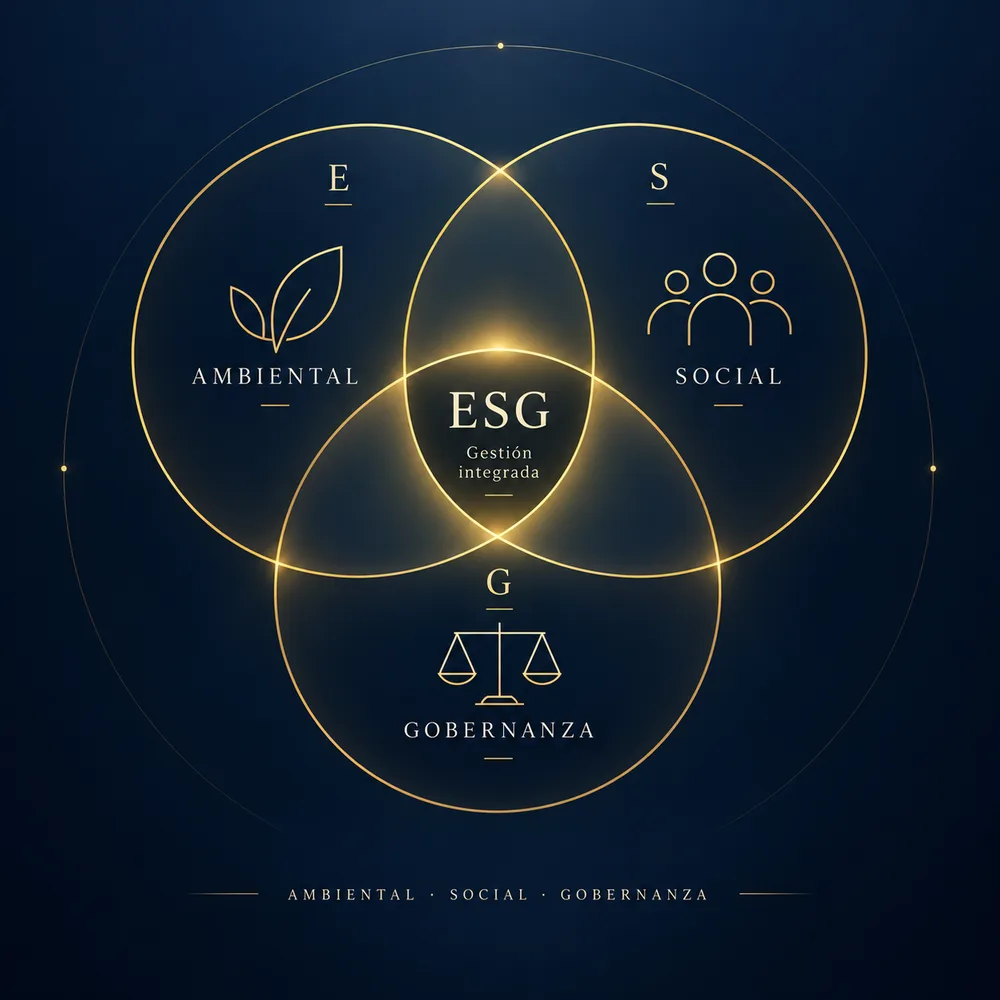 Diagrama ESG con ambiental, social y gobernanza