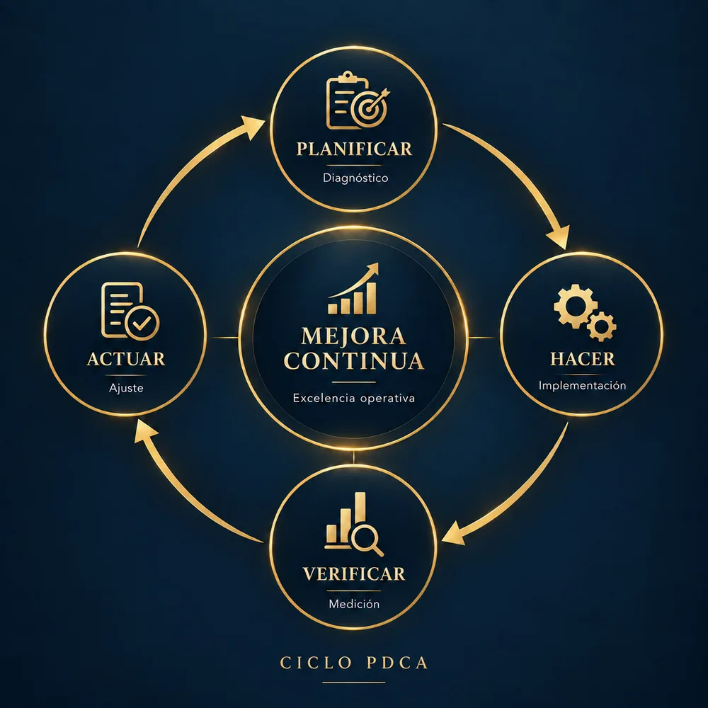Diagrama del ciclo PDCA: planificar, hacer, verificar y actuar